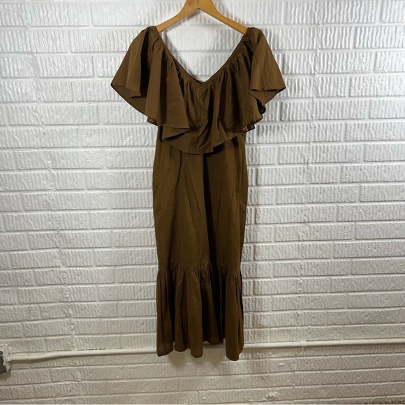 Mille Dresses & Skirts - Mille Juliet Dress Trapeze Ruffle Neck Midi Dress Cafe Brown XXS